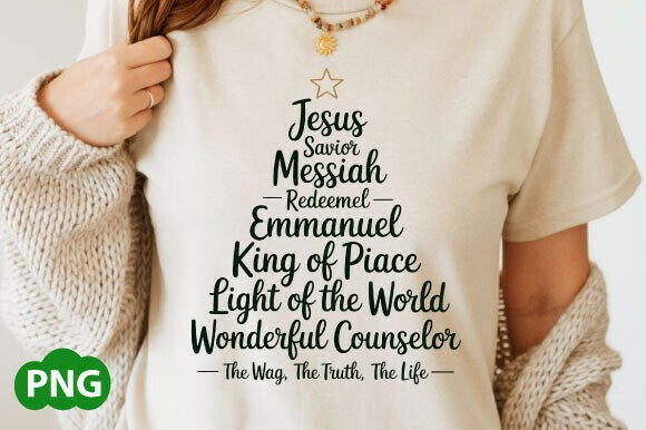 Christian Christmas Jesus Names Tree PNG for T-Shirt Designs