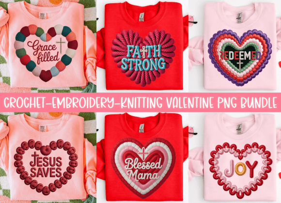 Crochet Christian Valentine PNG Bundle and T-Shirt Designs