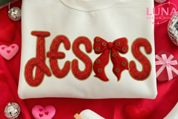 Faux Knitted Yarn Jesus PNG Valentine T-Shirt Designs