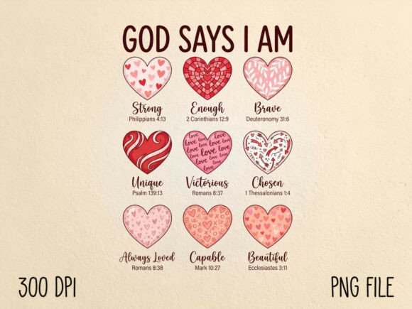 God Says I Am Christian Hearts Valentine T-Shirt Designs