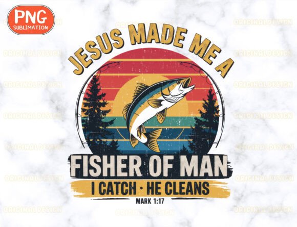 Jesus the Fisherman Christian Png for T-Shirt Designs