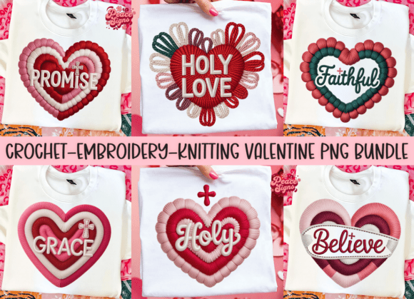 Knitted Christian Valentine PNG Bundle T-Shirt Designs