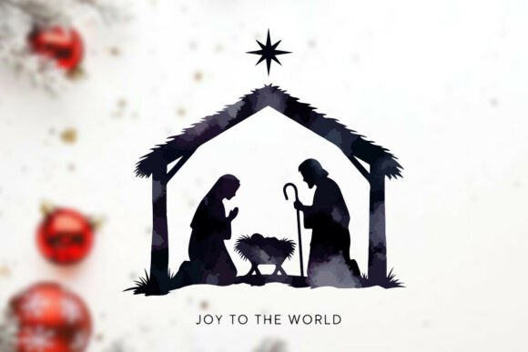 Silhouette of Mary Joseph and Baby Jesus T-Shirt Designs
